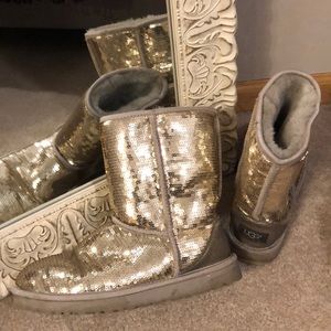 UGG Australia Silver Sequin Mid Calf Boots